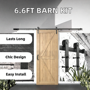 Modern 6.6FT kualitas tinggi pintu ganda kayu hitam Bypass pintu geser Kit perangkat keras pabrik disesuaikan diskon besar sekrup - Product Image 3