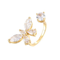 Bague élégante en forme de papillon, plaquée or raffiné, à bande ouverte pour femme, design de niche haut de gamme, bijoux de mode