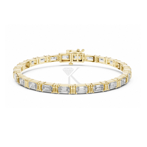 Pulsera de doble barra con diamantes de corte esmeralda East West, con diamantes cultivados en laboratorio en oro amarillo, pulsera de eslabones geométricos. - Product Image 1