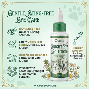 Gotas Oftálmicas para Mascotas de Marca Privada, Solución Limpiadora de Manchas de Lágrimas de 50 ml con Lavado Ocular Isotónico Hipocloroso para Perros y <span class=keywords><strong>Gatos</strong></span> - Product Image 1
