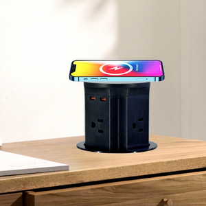 Enchufes neumáticos emergentes de carga inalámbrica USB de 4 salidas 16A Conectividad EE. UU./UE/Reino Unido IP44 Uso en la cocina Enchufe de vidrio de mesa - Product Image 1