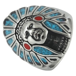 yunnique Men's Stainless Steel <b>Ring</b> With Turquoise Inlay Indian Chief Design Party Jewelry Hip Hop Style Fashion <b>Ring</b> - Product Image 5