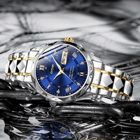 Jam tangan bisnis pria, arloji mewah tali Stainless Steel gerakan quartz rekreasi luar ruangan Quartz untuk lelaki