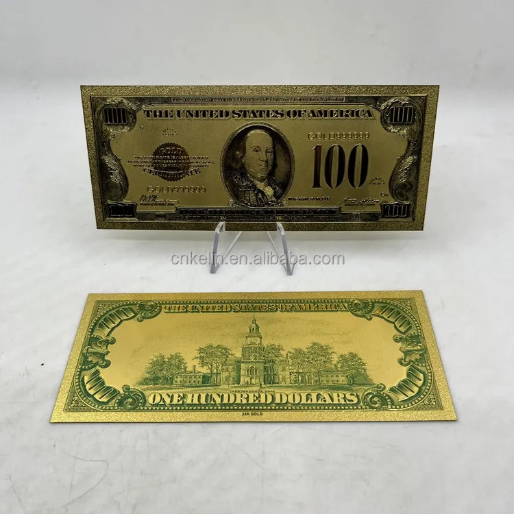 Billet de banque en forme de Dollar plaqué or, imprimé en couleur, Souvenir, pour Collection