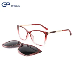 GP lunettes de soleil magnétiques à clip Anti-lumière bleue lunettes pour femmes hommes TR90 cadre optique rond lunettes oeil de chat