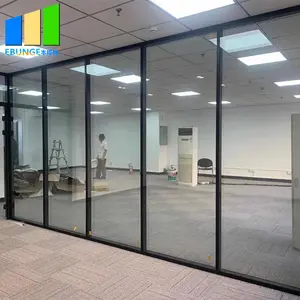 Paredes de oficina portátiles de Interior comercial, vidrio templado de aluminio de altura completa, paredes divisorias de oficina fijas