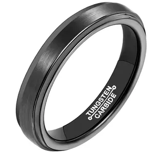 Wholesale Basic Unisex Tungsten Carbide Matte Polished Finish Wedding Beveled Edge Engagement Band Ring for Women 4mm