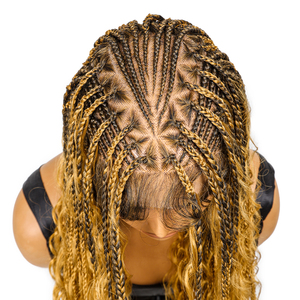 36 Inch #T1B/27/144 Boho Style Full Lace Braided <strong>Wig</strong> with Transparent Lace Glueless Lightweight Synthetic <strong>Wig</strong> for Women - Product Image 5