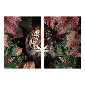 Juego de arte clásico para pared, lienzo Popular de fábrica de 2 Tiger en el bosque para sala de estar, dormitorio, decoración de oficina