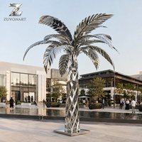 Grande sculpture de palmier en acier inoxydable, installation artistique moderne en plein air pour hôtel, complexe hôtelier, villa, jardin, aménagement paysager