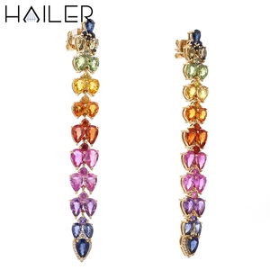 Pendientes Vintage de plata de ley delicados para mujer, pendientes coloridos de piedras preciosas para cultivo de laboratorio, pendientes largos de pera - Product Image 5