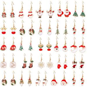 Boucles d'oreilles pendantes de Noël en alliage, motif dessin animé Père Noël, sapin, renne, flocon de neige, bijoux de fête - Product Image 1