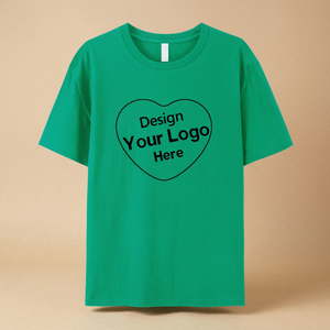 Camiseta de Manga Corta para Mujer, Cuello Redondo, Algodón Verde Sólido, con Estampado de Logotipo de Corazón, Estilo Casual - Product Image 4
