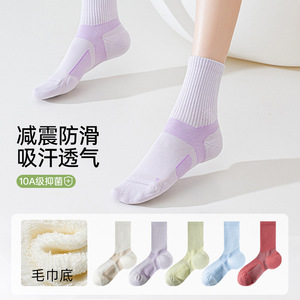 Women's Athletic Socks Cotton Breathable Running Shock Absorbing Non Slip Color Blocking Light Green Pink White Blue Purple - Product Image 2