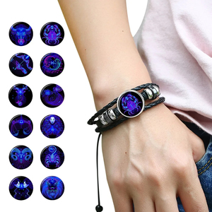Regalo de Fiesta, Pulsera de Cuero Trenzado Negro con Signo Zodiacal, Virgo Libra, Domo de Cristal Tejido, Regalo de Fiesta - Product Image 5