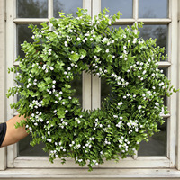 Guirlande d'eucalyptus étoilé printemps-été 60 cm, feuilles vertes artificielles, semi-manuelle, pour décoration de porte, cour et salon