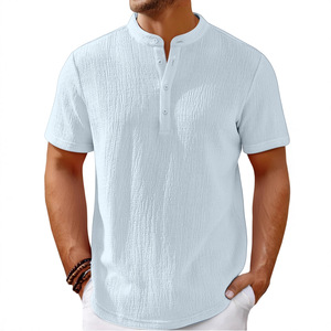 Camiseta Henley para Hombre Fitspi, Estilo Vintage a Rayas, Manga Corta, Corte Holgado Informal de Verano, Cuello con Botones, Tops de Playa - Product Image 4