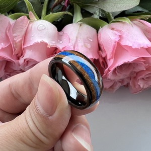 Coolstyle Jewelry New Design 8mm Whisky Wood Blue <strong>Opal</strong> Inlay Black Tungsten <strong>Ring</strong> for <strong>Men</strong> Women Fashion Engagement Wedding Band - Product Image 3