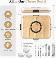 Plateau à charcuterie avec couvercle, plateau à fromage en bambou avec 3 bols en céramique, 2 couteaux et 4 fourchettes, cadeaux de déménagement, plateau de service en bois