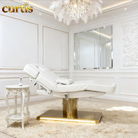 Table de massage électrique moderne en acier inoxydable doré/argenté, 3 moteurs électriques, éponge haute densité, PU, réglable, pour salon