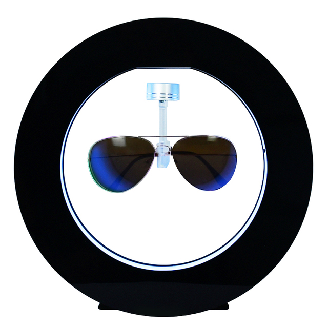 Black Round Shape White Lighting Magnetic Floating Acrylic Glasses Display Stand Levitating Rotating Eyewear SUNGLASS DISPLAY