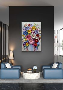 V-inspire Art 24 x 36 pouces <span class=keywords><strong>Peinture</strong></span> à l'huile abstraite <span class=keywords><strong>moderne</strong></span> 100% peinte à la main, Bouquets colorés, Murales florales 3D complètes, Chine Living - Product Image 5