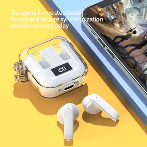 TM90 Headset Bluetooth kompartemen transparan True Wireless semi-in-ear olahraga tampilan Digital baterai sangat lama