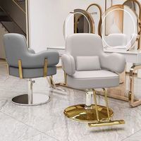 Fauteuil de Salon de Coiffure Pivotant Hydraulique en Cuir PU avec Cadre Doré Clair pour Barbier