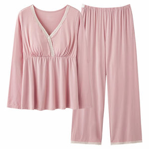 Pigiama da <span class=keywords><strong>gravidanza</strong></span> Set pantaloni primavera autunno in cotone a maniche lunghe con petto fisso reggiseno premaman pigiama da allattamento - Product Image 2