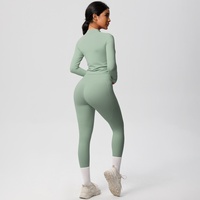 Ensemble de yoga deux pièces européen et américain : veste zippée nude et pantalon de sport taille haute à poches à rabat, séchage rapide, pour course et fitness