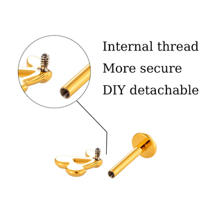 Hengsen ASTM F136 <span class=keywords><strong>Titanium</strong></span> 16G anting-anting kancing belakang datar berulir internal perhiasan tindik tulang rawan telinga hewan - Product Image 2