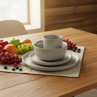 Service de table moderne en grès céramique |   Ensemble de 4 assiettes et bols gris |   Vaisselle de luxe pour la maison et l'hôtellerie, compatible four/micro-ondes, passe au lave-vaisselle