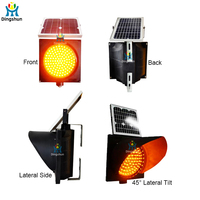 Balise d'avertissement LED portable 12V avec panneau solaire, alimentée par énergie solaire, clignotante jaune, pour signalisation routière
