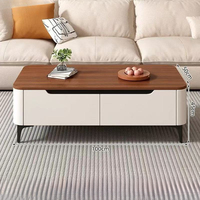 Ensemble console TV et table basse pour salon moderne, design aux coins arrondis avec un grand espace de rangement pour un usage domestique