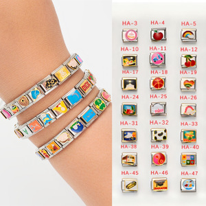Bracelet chaîne en acier inoxydable pour femme, motif cœur, avec motifs pomme arc-en-ciel et château, bracelet élastique détachable - Product Image 1