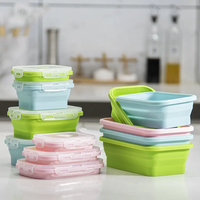 Lot de 4 boîtes à bento pliables en silicone, récipients de conservation alimentaire, compatibles micro-ondes, pour enfants et camping