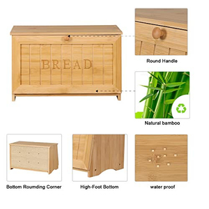 Caja de <span class=keywords><strong>Pan</strong></span> de Bambú para Encimera de Cocina, Contenedor de Almacenamiento de Alimentos de Gran Capacidad con Puerta Frontal Abatible para Panes, Pasteles y Bocadillos - Product Image 6