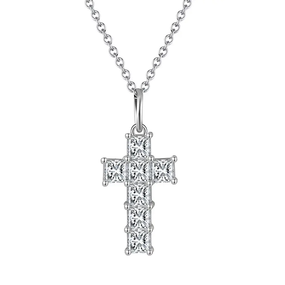 925 sterling Silver Cross Vòng cổ 8A Cubic Zirconia chéo dây chuyền mặt dây chuyền cho phụ nữ Bán Buôn Đồ trang sức