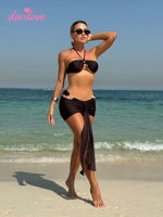 Ensemble de bikini en polyester uni pour femmes, maillot de bain trois pièces, sexy, tendance, vêtements de plage, maillot de bain de resort, vente en gros