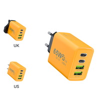 Chargeur rapide multi-ports 65W PD QC3.0, chargeur mural 2USB-C+2USB-A, prise EU US, chargeur portable pour ordinateur portable, téléphone, tablette