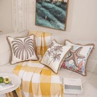 Housses de coussin brodées lin naturel frange coton Boho taies d'oreiller ferme marron palmier décor taies d'oreiller