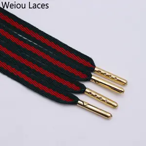 Weiou manufacturer Flat webbing Ribbon polyester Dark green red shoelaces single layer shoestrings for sneakers