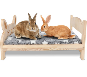 Cama Grande <span class=keywords><strong>de</strong></span> Madera para Conejos, Cama Plegable 2 en 1 para Mascotas con Cojín Extraíble, Cama para Animales Pequeños como Conejos, Conejillos <span class=keywords><strong>de</strong></span> Indias - Product Image 1