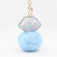 Porte-clés en peluche pompon mignon et moelleux en forme de coquille, accessoire de sac, porte-clés