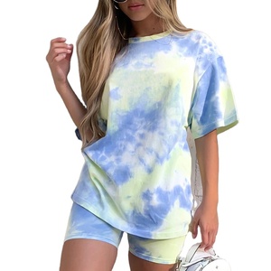 Moda <span class=keywords><strong>donna</strong></span> europea <span class=keywords><strong>e</strong></span> americana Set di due pezzi nuovo stile sfumato Tie Dye t-shirt Casual allentata <span class=keywords><strong>e</strong></span> pantaloncini <span class=keywords><strong>attillati</strong></span> sopra il ginocchio - Product Image 1