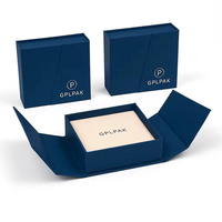 Boîte à bijoux de luxe bleu marine à double porte magnétique, écologique, en matériaux recyclés, pour bagues de fiançailles et montres