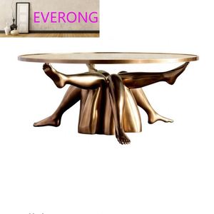 Mesa de Centro de Diseño Único Ev Factory con Tacón Grande, Estilo Nórdico, Acabado Dorado para Sala de Estar, Comedor y Hogar - Product Image 1