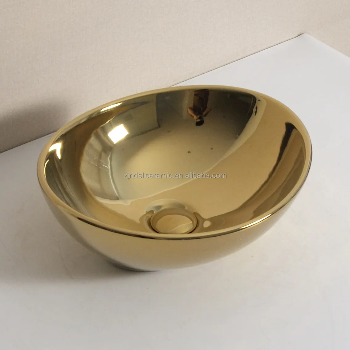 Comptoir ovale en céramique or, évier de salle de bain, lavabo, petit évier de luxe doré