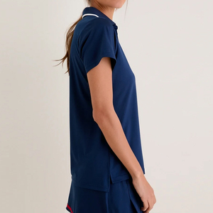 เสื้อโปโลผู้หญิงคอวี แขนสั้น สีกรมท่า แต่งขอบตัดกัน สำหรับกอล์ฟ เทนนิส ทรงเข้ารูป สั่งทำโลโก้ได้ ขายส่ง - Product Image 2