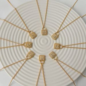 DYLAM Personalized Statement 925 Sterling <b>Silver</b> 18K Gold Plated 5A Zirconia A-Z 26 <b>Initials</b> Custom Lock Pendant <b>Necklace</b> - Product Image 3